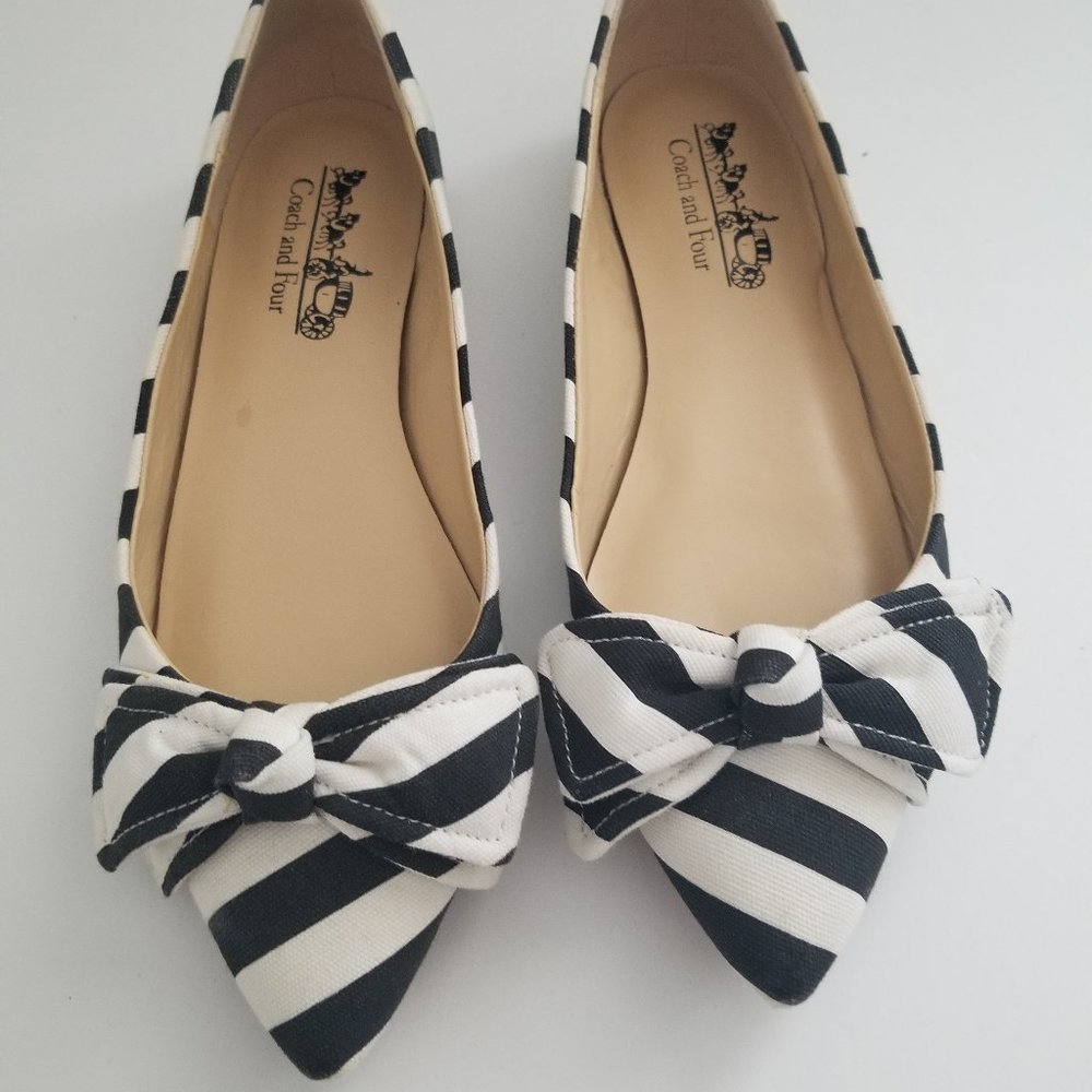 Fun black and white striped fabric flats